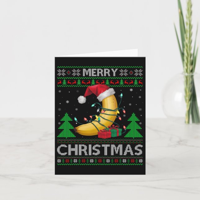 Ugly Xmas Sweater Style Lights Santa Banana Christ Card (Front)