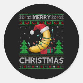 Ugly Xmas Sweater Style Lights Santa Banana Christ Classic Round Sticker