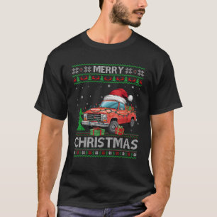 Ugly Xmas Sweater Style Lights Santa Pickup Truck 