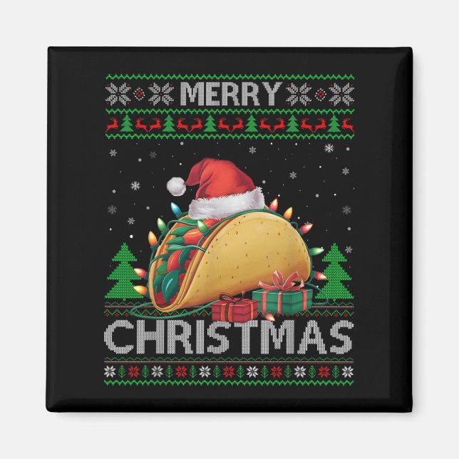 Ugly Xmas Sweater Style Lights Santa Taco Christma Magnet (Front)