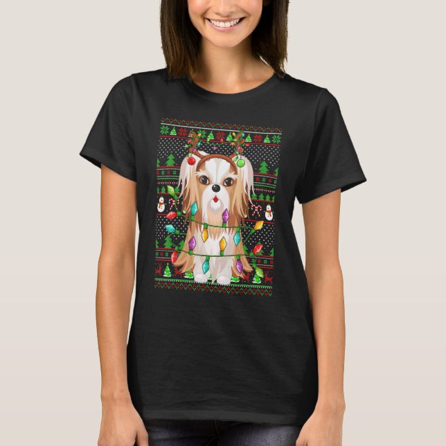 Ugly Xmas Sweater Style Lights Shih Tzu Dog Christ (Front)