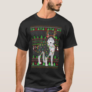 Ugly Xmas Sweater Style Lights Siberian Husky Dog 