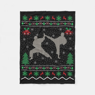 Ugly Xmas Sweater Style Martial Arts Karate Christ Fleece Blanket