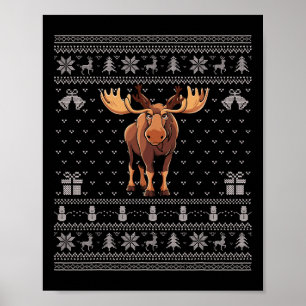 Ugly Xmas Sweater Style Moose Reindeer Christmas Poster