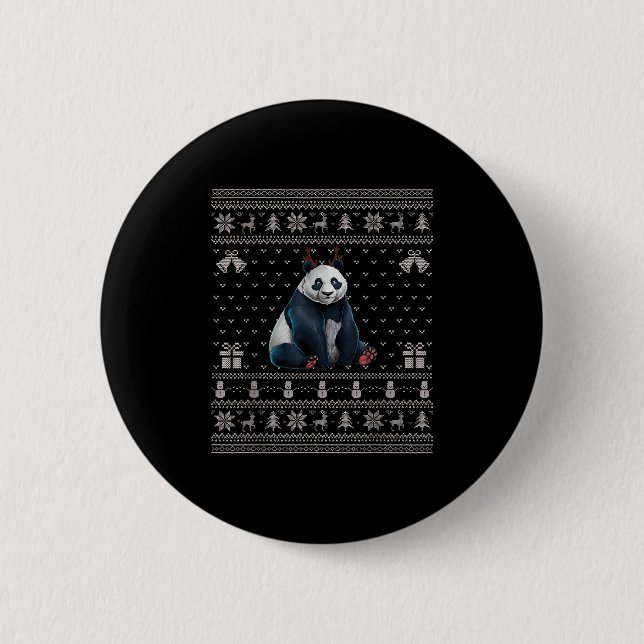 Ugly Xmas Sweater Style Panda Reindeer Christmas  6 Cm Round Badge (Front)