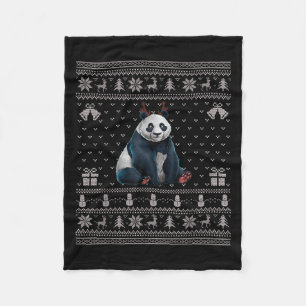 Ugly Xmas Sweater Style Panda Reindeer Christmas  Fleece Blanket