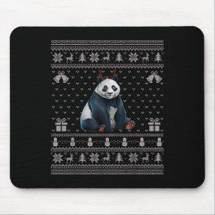 Ugly Xmas Sweater Style Panda Reindeer Christmas  Mouse Pad
