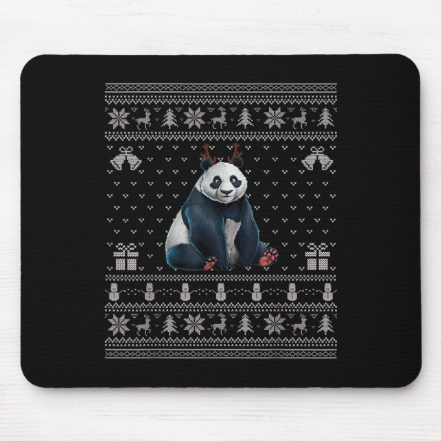 Ugly Xmas Sweater Style Panda Reindeer Christmas  Mouse Pad (Front)