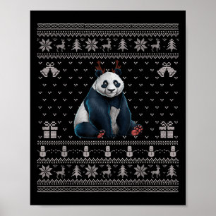Ugly Xmas Sweater Style Panda Reindeer Christmas Poster