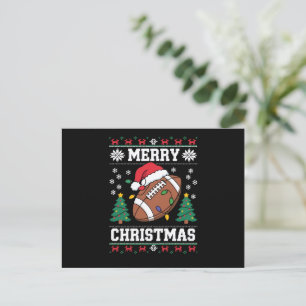 Ugly Xmas Sweater Style Santa American Football  Holiday Postcard