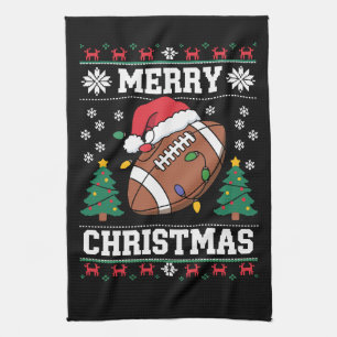 Ugly Xmas Sweater Style Santa American Football Tea Towel
