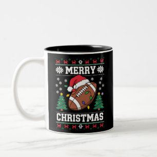 Ugly Xmas Sweater Style Santa American Football Two-Tone Coffee Mug