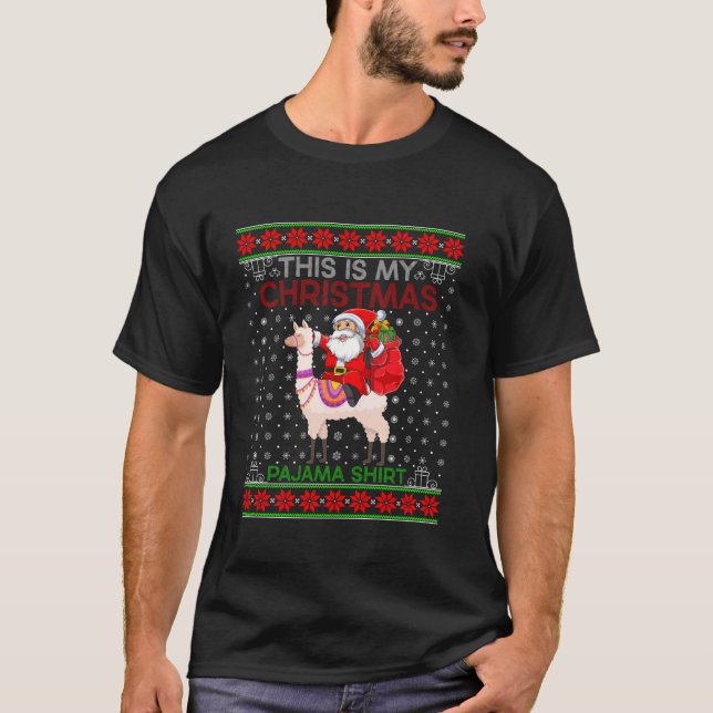 Ugly Xmas Sweater Style Santa Riding Alpaca Christ (Front)