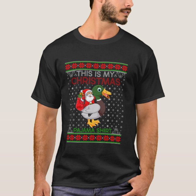 Ugly Xmas Sweater Style Santa Riding Duck Christma (Front)