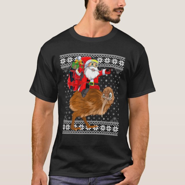 Ugly Xmas Sweater Style Santa Riding Kiwi Bird Chr (Front)