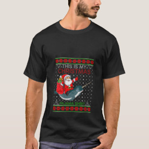 Ugly Xmas Sweater Style Santa Riding Narwhal Chris