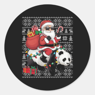Ugly Xmas Sweater Style Santa Riding Panda Christm Classic Round Sticker