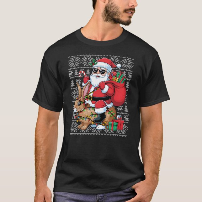Ugly Xmas Sweater Style Santa Riding Rabbit Christ (Front)