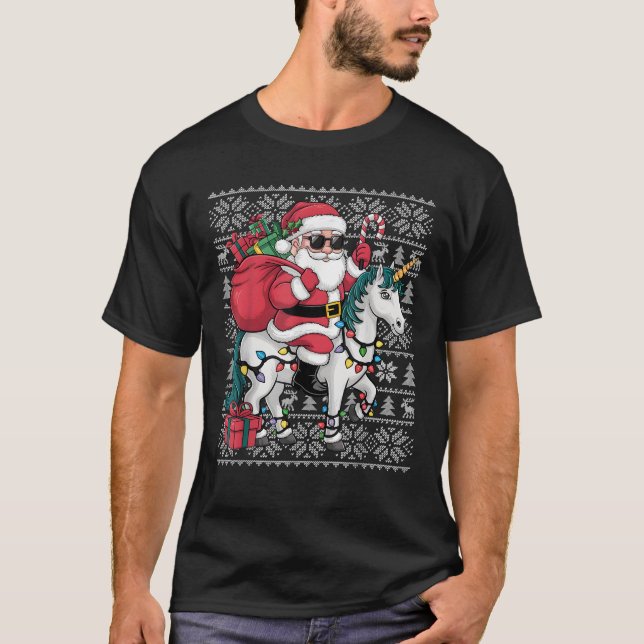Ugly Xmas Sweater Style Santa Riding Unicorn Chris (Front)