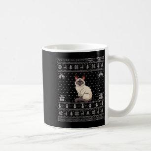 Ugly Xmas Sweater Style Siamese Cat Reindeer Chris Coffee Mug