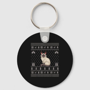 Ugly Xmas Sweater Style Siamese Cat Reindeer Chris Key Ring
