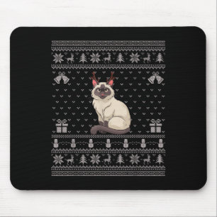 Ugly Xmas Sweater Style Siamese Cat Reindeer Chris Mouse Pad
