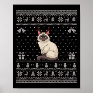 Ugly Xmas Sweater Style Siamese Cat Reindeer Chris Poster