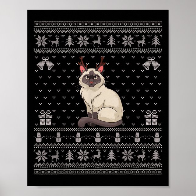 Ugly Xmas Sweater Style Siamese Cat Reindeer Chris Poster (Front)