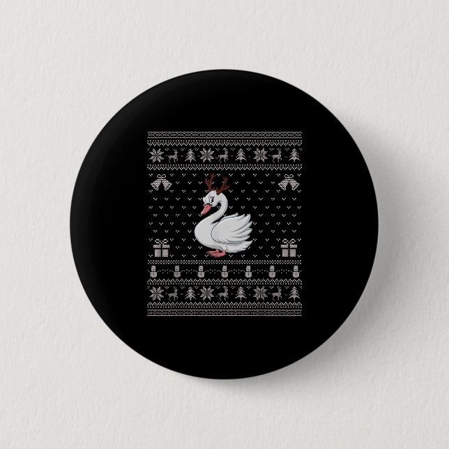 Ugly Xmas Sweater Style Swans Reindeer Christmas  6 Cm Round Badge (Front)