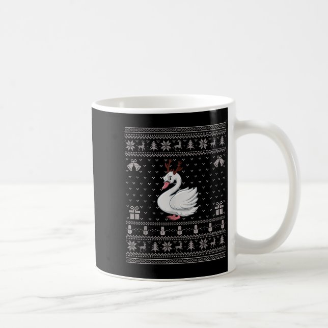Ugly Xmas Sweater Style Swans Reindeer Christmas  Coffee Mug (Right)