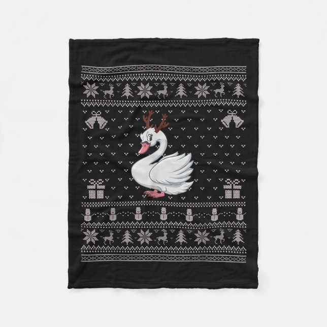 Ugly Xmas Sweater Style Swans Reindeer Christmas  Fleece Blanket (Front)