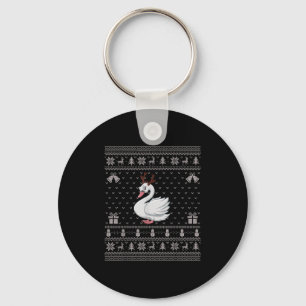 Ugly Xmas Sweater Style Swans Reindeer Christmas  Key Ring