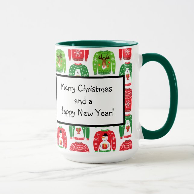 Ugly Xmas Sweaters Polar Bear Snowman Rudolf Red Mug (Right)