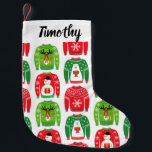 Ugly Xmas Sweaters Polar Bear Snowman Rudolf Red Small Christmas Stocking<br><div class="desc">Add some Ugly to your Christmas this year with this stocking. Create a beautiful Christmas gift for everyone you love. This design features an adorable ugly Christmas sweater pattern with polar bears, Rudolf the Red-Nosed Reindeer, and funny snowmen in red, green and white. There are coordinated gift bags, wrapping paper,...</div>
