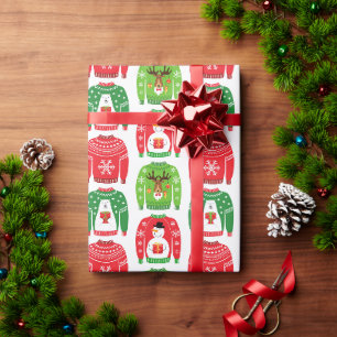 Ugly Xmas Sweaters Polar Bear Snowman Rudolf Red Wrapping Paper