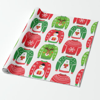 Ugly Xmas Sweaters Polar Bear Snowman Rudolf Red Wrapping Paper