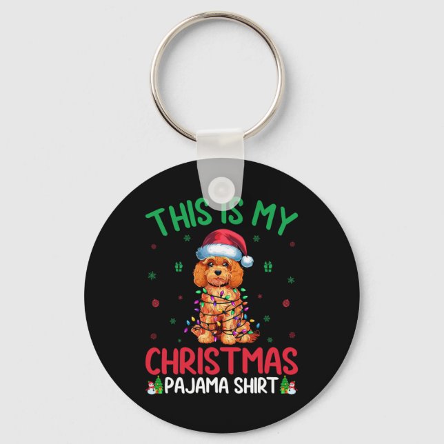 Ugly Xmas Tree Lights Santa Apoo Dog Christmas Paj Key Ring (Front)