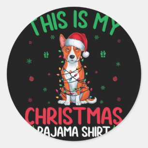 Ugly Xmas Tree Lights Santa Basenji Dog Christmas Classic Round Sticker