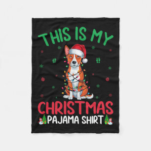 Ugly Xmas Tree Lights Santa Basenji Dog Christmas Fleece Blanket