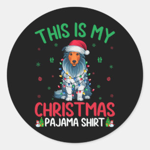 Ugly Xmas Tree Lights Santa Bearded Collie Dog Chr Classic Round Sticker