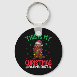 Ugly Xmas Tree Lights Santa Beaver Christmas Pajam Key Ring