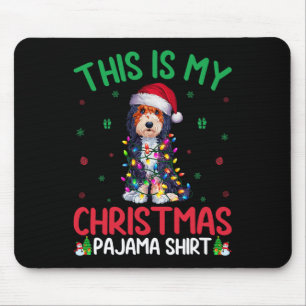 Ugly Xmas Tree Lights Santa Bernedoodle Dog Christ Mouse Pad