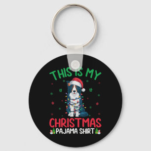 Ugly Xmas Tree Lights Santa Border Collie Dog Chri Key Ring