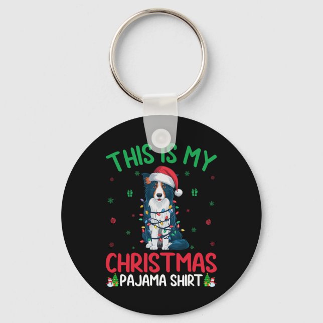Ugly Xmas Tree Lights Santa Border Collie Dog Chri Key Ring (Front)
