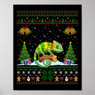 Ugly Xmas Tree Lights Santa Hat Chameleon Christma Poster