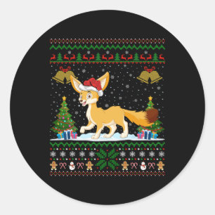 Ugly Xmas Tree Lights Santa Hat Fennec Fox Christm Classic Round Sticker