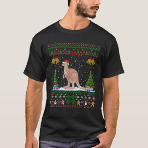 Ugly Xmas Tree Lights Santa Hat Kangaroo Christmas T-Shirt