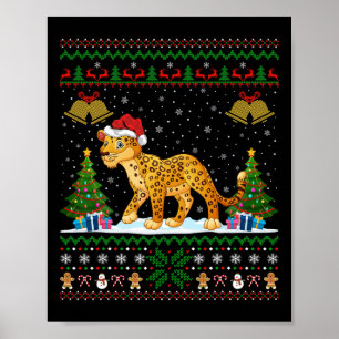 Ugly Xmas Tree Lights Santa Hat Leopard Christmas Poster
