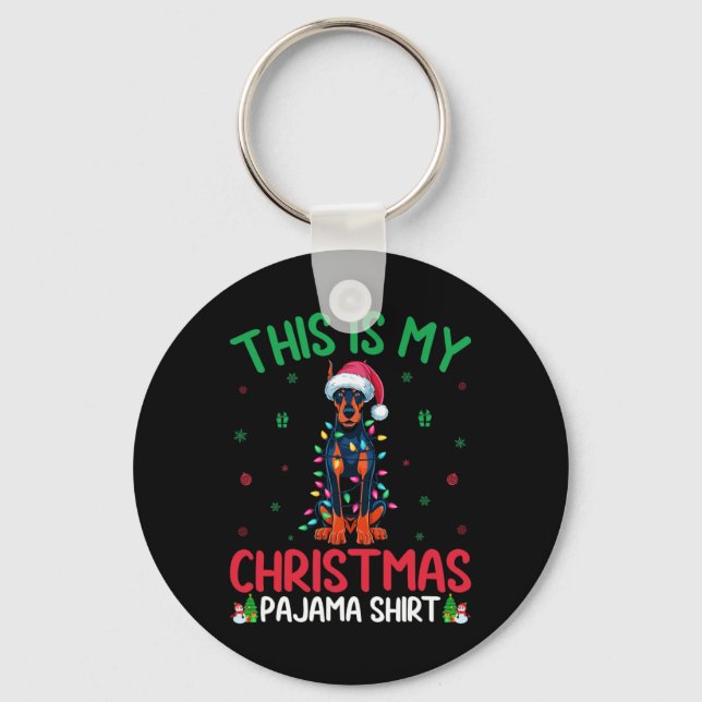Ugly Xmas Tree Santa Doberman Pinscher Dog Christm Key Ring (Front)
