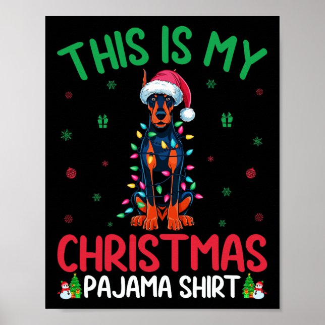 Ugly Xmas Tree Santa Doberman Pinscher Dog Christm Poster (Front)